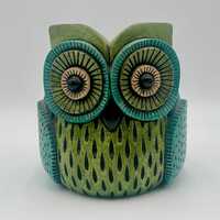 Rare Sylvia Hood 1960s Chalkware Painted Owl Figurine Signed