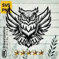 Fierce Owl with Spread Wings – Striking Predator Design (SVG, PNG), T-Shirt Design, digital