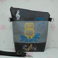 pinkeSterne * Handtasche EULE + TROMPETE Umh&auml;ngetasche Schultertasche Handmade OWL
