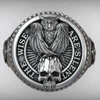 Owl Skull Masonic Signet Ring Unique Gothic Statement Ring for Men Skull Ring Halloween Ring Anniver
