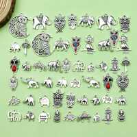 20/30/24/50pcs Bulk Vintage Owl Elephant Charm Antique Silver Animal Pendant for DIY Jewelry Making 