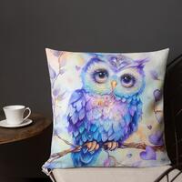 Cute Purple Owl Watercolor Linen Pillow – Adorable Owl RoomDecor Cushion, Giftful Decorer Thro