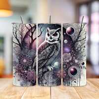Owl Tumbler Wrap, 20oz Skinny Sublimation PNG, Watercolor Owl Design, Seamless Digital Download, Cut