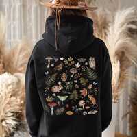 Woodland Wonders: NATURE Zip Up Hoodie featuring Owl Bird Rabbit Frog Butterflies Mushrooms & Fe