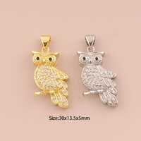 18K Gold Owl Charms,CZ Pave Owl Charms Pendants,Owl Charm for DIY Jewelry Making Supply