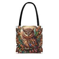 Owl Art Tote Bag, Colorful Owl Design Bag, Boho Tote, Eco-Friendly Shopper, Perfect Gift for Owl Lov