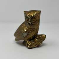 Vintage Brass Owl on Branch Figurine, Paperweight