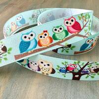 Owl Love Grosgrain Ribbon 10mm 16mm 25mm Owls in Trees Ribbon for Craft or Doll Clothes Hooters Fami