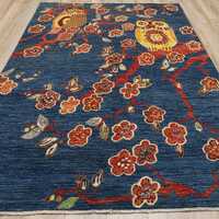 6x9 Ft Blue Owl Rug - Hand Knotted Wool Gabbeh Rug