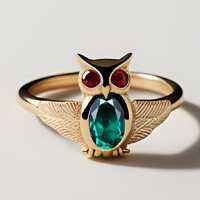 Oval Emerald Engagement Ring Unique Owl Design 925 Silver Yellow Gold Ring Bridal Promise Ring Natur