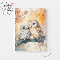 Romantic Owl Couple Watercolor Print - Soft Cottagecore Animal Art, Warm Nature-Inspired Painting, R