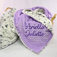 Personalized Plush Minky Baby Blanket, Adult Snowy Owl Luxe Minky Throw Blanket, Purple Dimple Cuddl