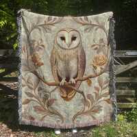Cottagecore Owl Blanket. Cozy Throw, Rustic Home Decor, Nature Lover Gift, Boho Bedding, Unique Lap 