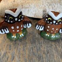 Vintage Handmade Ceramic Owl Pair: Colorful Peruvian Folk Art Decor