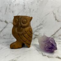 Vintage hand carved wooden percussion owl whistle