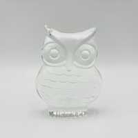 Vintage Clear Art Glass Owl Figurine Paperweight 4" Flat Back
