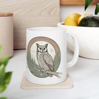 Great Horned Owl Mug | Minimalist Line Art Illustration | Serene Woodland Design for Bird Lovers | G