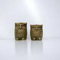 2 Vintage Brass Owls - Small Brass Animal Figurines - Small Owls - Brass Animal Sculpture - Mom &amp