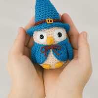 Hand Made childs toy little owl with blue hat and cloak