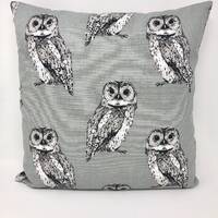 Handmade Grey Owl Print Cushion Cover: Country Home Decor