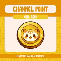 Kawaii Gold Owl Coin Channel Point for Twitch Streamers, Cute Bird Emote Reward Cozy Forest Animal T