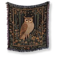 Owl Woven Blanket, Woodland Forest Throw, Wildlife Tapestry, Rustic Nature Decor, Cozy Forestcore Gi