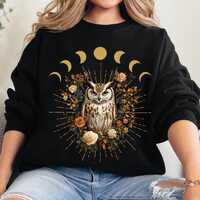 Owl Sweatshirt, Celestial Mystical Luna Vintage Boho Owl Sweater