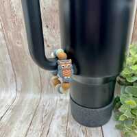 Owl Beaded Cup Charm, Gray Brown Bird Silicone, Cute Tumbler Bottle Accessory, Fun Cute Gift Him Her