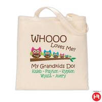 Grandmother owl tote bag personalized with grandchildren names