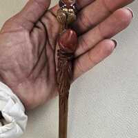 Vintage Handcrafted Owl Wood Pen W Stone /empty /box included but from different company