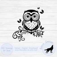 Owl on a branch svg, Cute owl svg, Home decor SVG/PNG design, Bird svg drawing