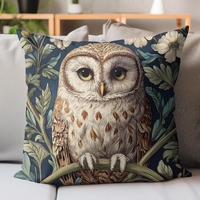 William Morris Owl Pillow Cover, Woodland Owl Accent Throw Pillow, Decorative Pillow, Living Room Pi