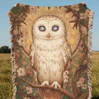 Celestial Owl Blanket Art Nouveau Tapestry Witchy Blanket Gilded Art Owl Throw Art Deco Decor Gift f