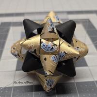Gift bow - Gold, blue and brown owl Chiyogami and black linen handmade paper gift bow