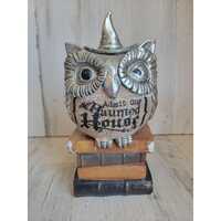 Rustic Halloween owl book stack Unique Home Decor silver