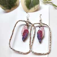 Hand-Painted Barn Owl Earrings: Teardrop Wood & Silver Dangle Earrings