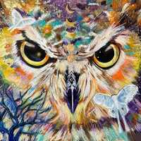 Light in the darkness - owl original oil painting on canvas, spirit animal, shamanic art, magical pa