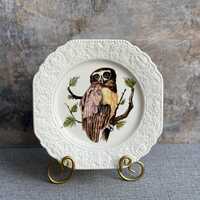 Vintage Lord Nelson Pottery Owl Plate | Embossed Square Display Plate | Bird Lovers Gift
