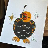 Fine Art Print Folk Art - "Quilted Owl"  8 x 10 - Cold Pressed Craft Paper