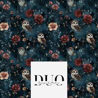 Floral Night Owls Seamless Pattern, Repeat Tile Surface Pattern, Fabric Digital Paper Download Comme