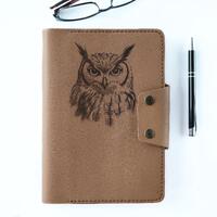 Handmade Leather A5 Refillable Journal: Tan Owl Design, Personalised