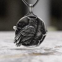 Owl Pendant, 925 Sterling Silver Night Bird Necklace, Handcrafted Wisdom Symbol Medallion, Forest Wi