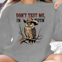 Funny Cowboy Owl Graphic Sweatshirt - "Don't Test Me"