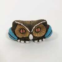 Vintage Artesania Rinconada Small Squat Owl Brown Blue 2" x 3.5"