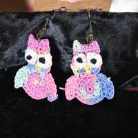 crochet rainbow owl earrings