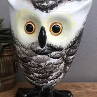 Greenearth Ceramic Owl Figurine, Hand-Painted  Standing Bobble Head