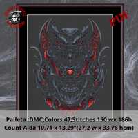 Owl,Skull,Moon - Gothic Cross Stitch Pattern For Black Fabric - Easy , Modern