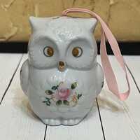 Porcelain Owl Aroma Diffuser Japan Pink Roses Gold Accents