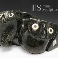 12" SIGNATURE Owls by Joanasie Manning *Gold Winner* Original Inuit Sculpture Cape Dorset Art, 