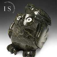 10" SIGNATURE Owls by Joanasie Manning *97* Original Inuit Sculpture Cape Dorset Art, Canadian 
